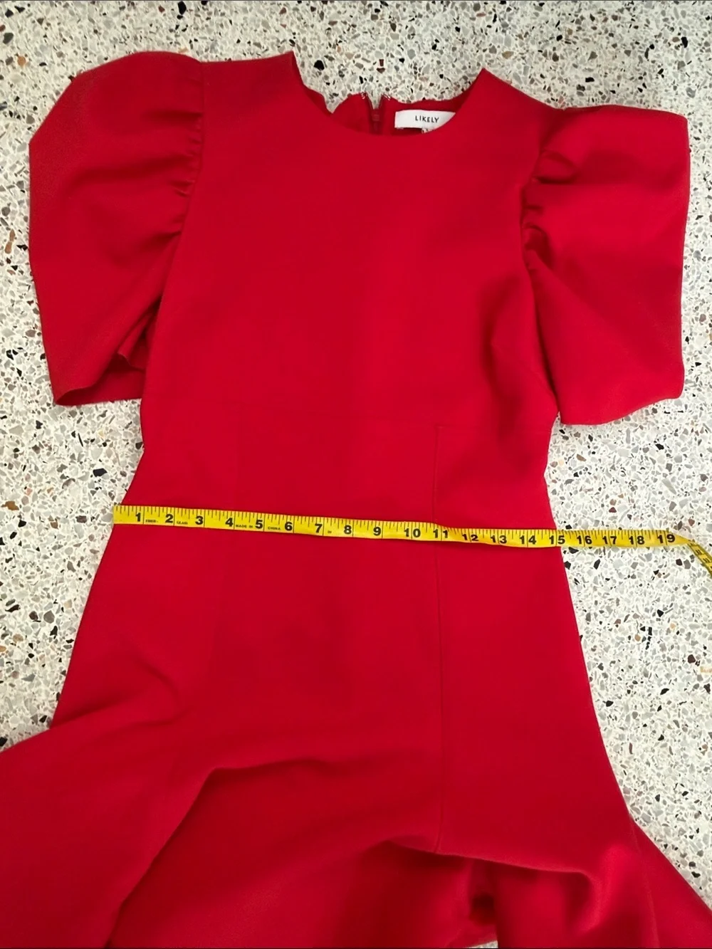 Likely poppy red mini dress flutter hem short sleeve back zip 6 Revolve
